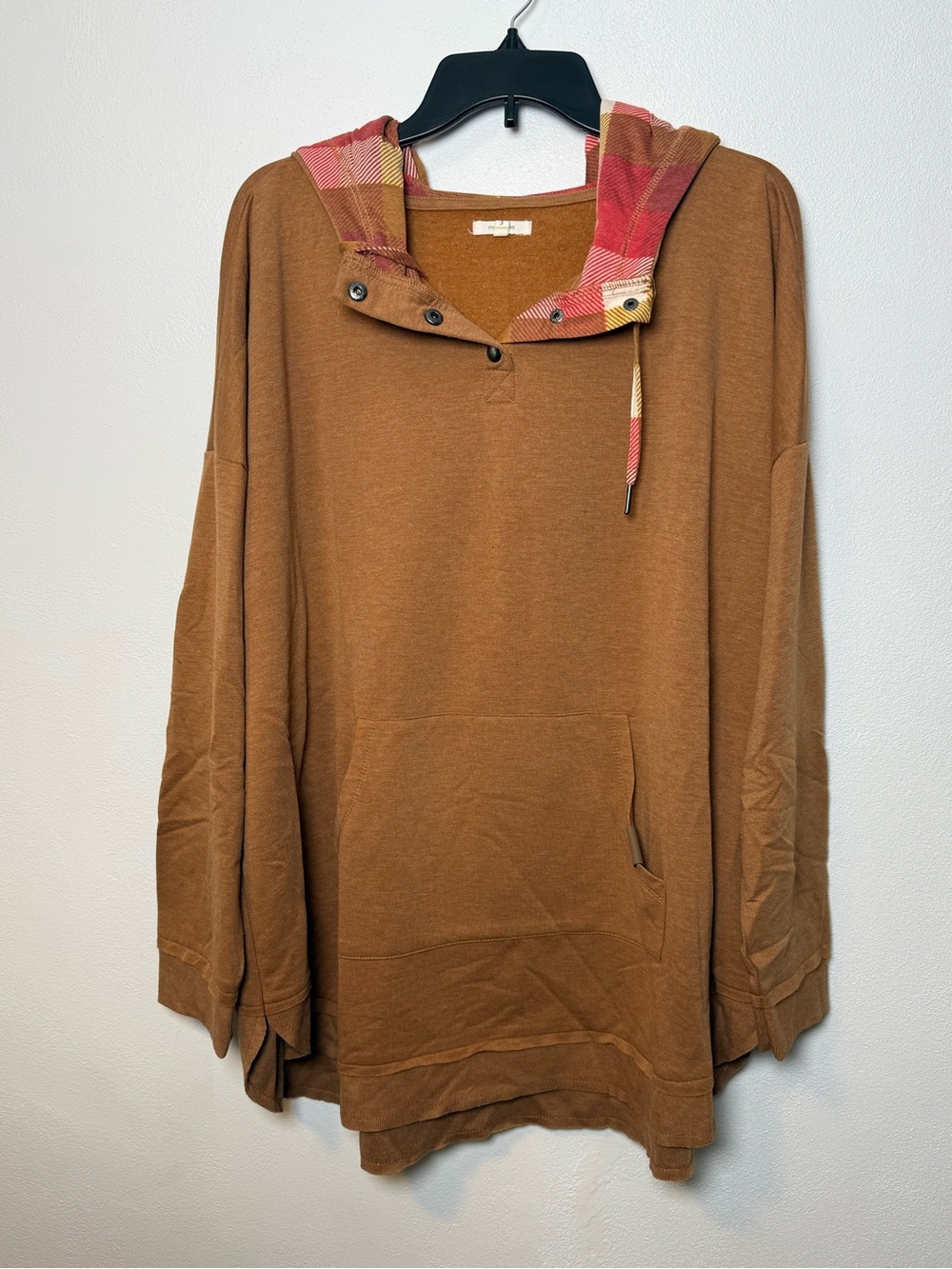 Maurices Brown Hooded Hooded Sweatshirt with Plaid Trim - Picture 4 of 7